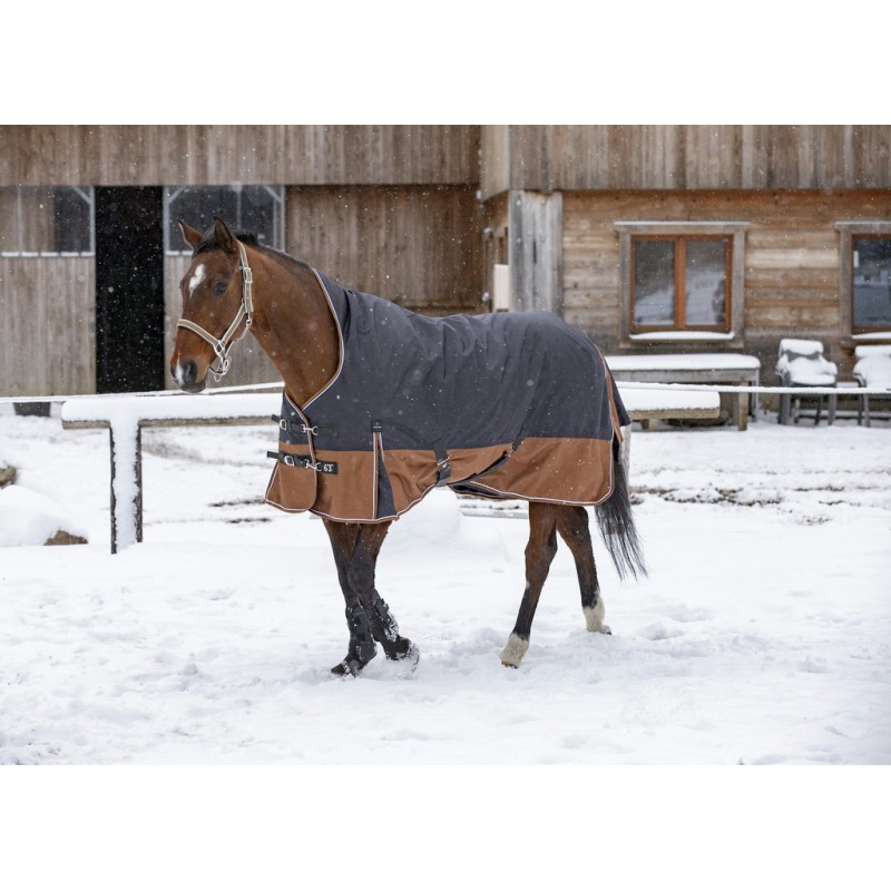 EQUITHÈME TYREX 600D "Aisance" High Neck Weidedecke, 300g Füllung, grau/braun, Pferdedecke