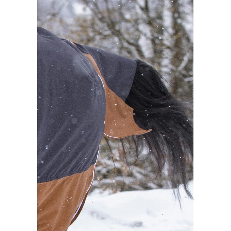 EQUITHÈME TYREX 600D "Aisance" High Neck Weidedecke, 300g Füllung, grau/braun, Pferdedecke