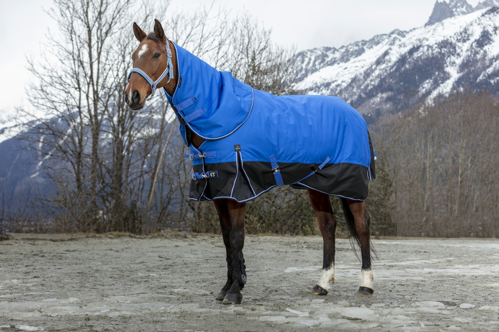 EQUITHÈME TYREX 1200D "Aisance" Decke, 300g Füllung, Pferdedecke, blau/schwarz, Weidedecke