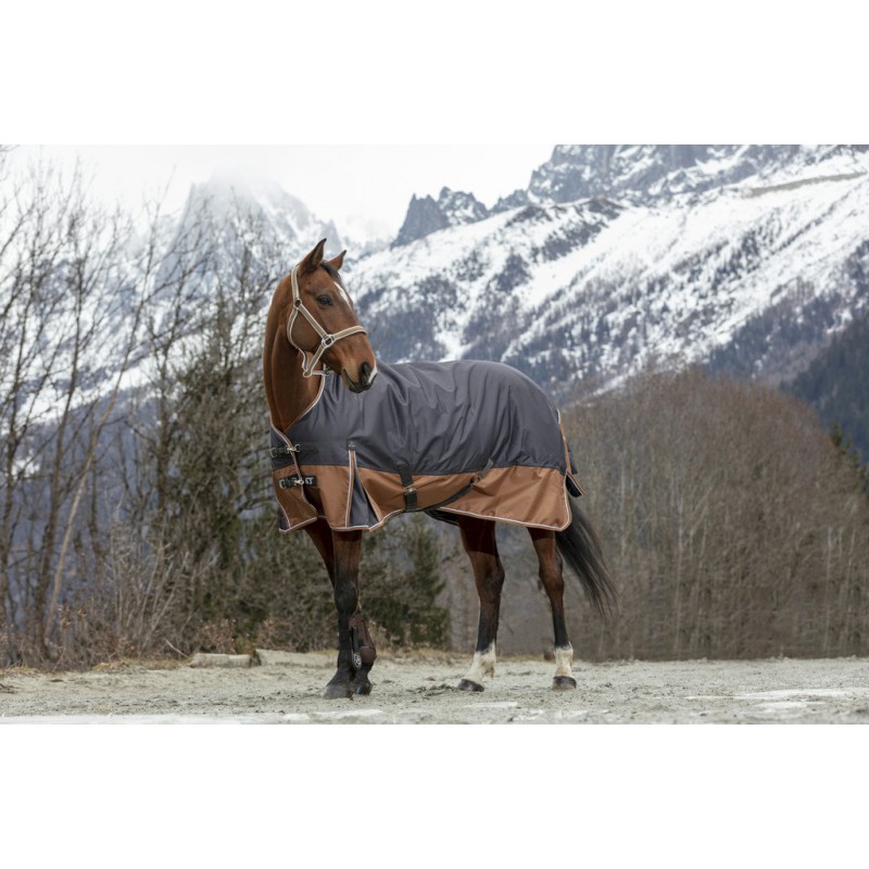 EQUITHÈME TYREX 600D "Aisance" High Neck Weidedecke, 300g Füllung, grau/braun, Pferdedecke