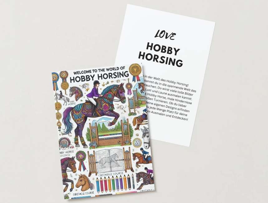 HKM Hobby Horse Set,Malbuch und Hobby Horses Steckenpferde "Deluxe"