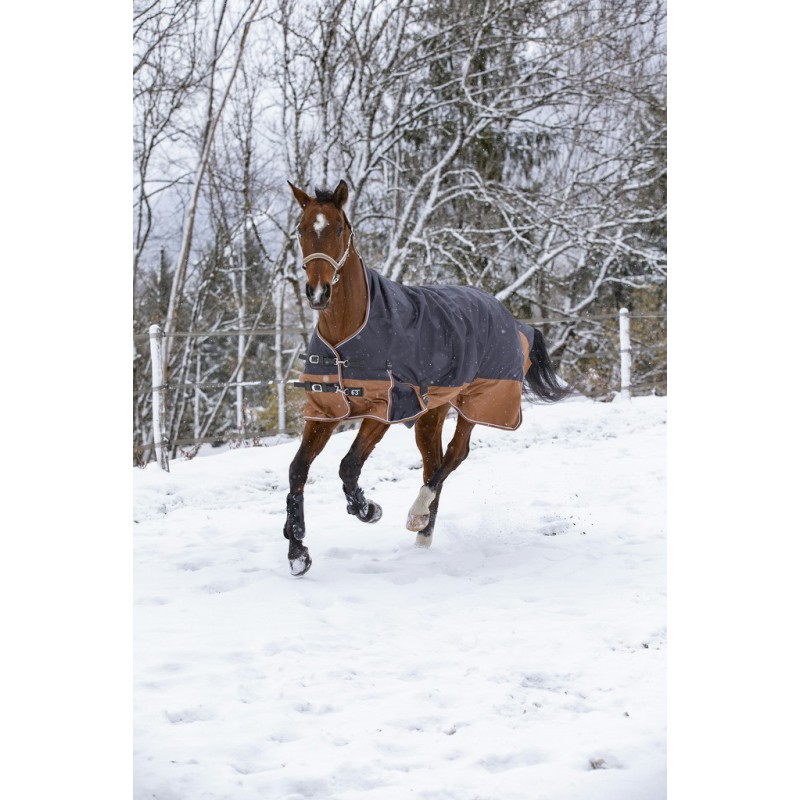 EQUITHÈME TYREX 600D "Aisance" High Neck Weidedecke, 300g Füllung, grau/braun, Pferdedecke