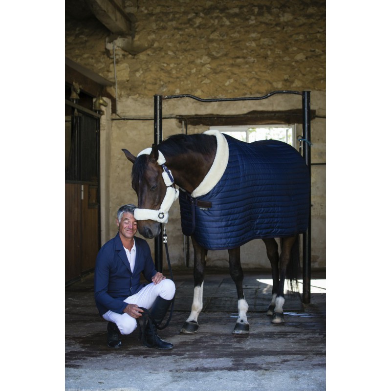 EQUITHÈME "Teddy", Stalldecke, mit synthetischem Lammfell-Futter, marineblau