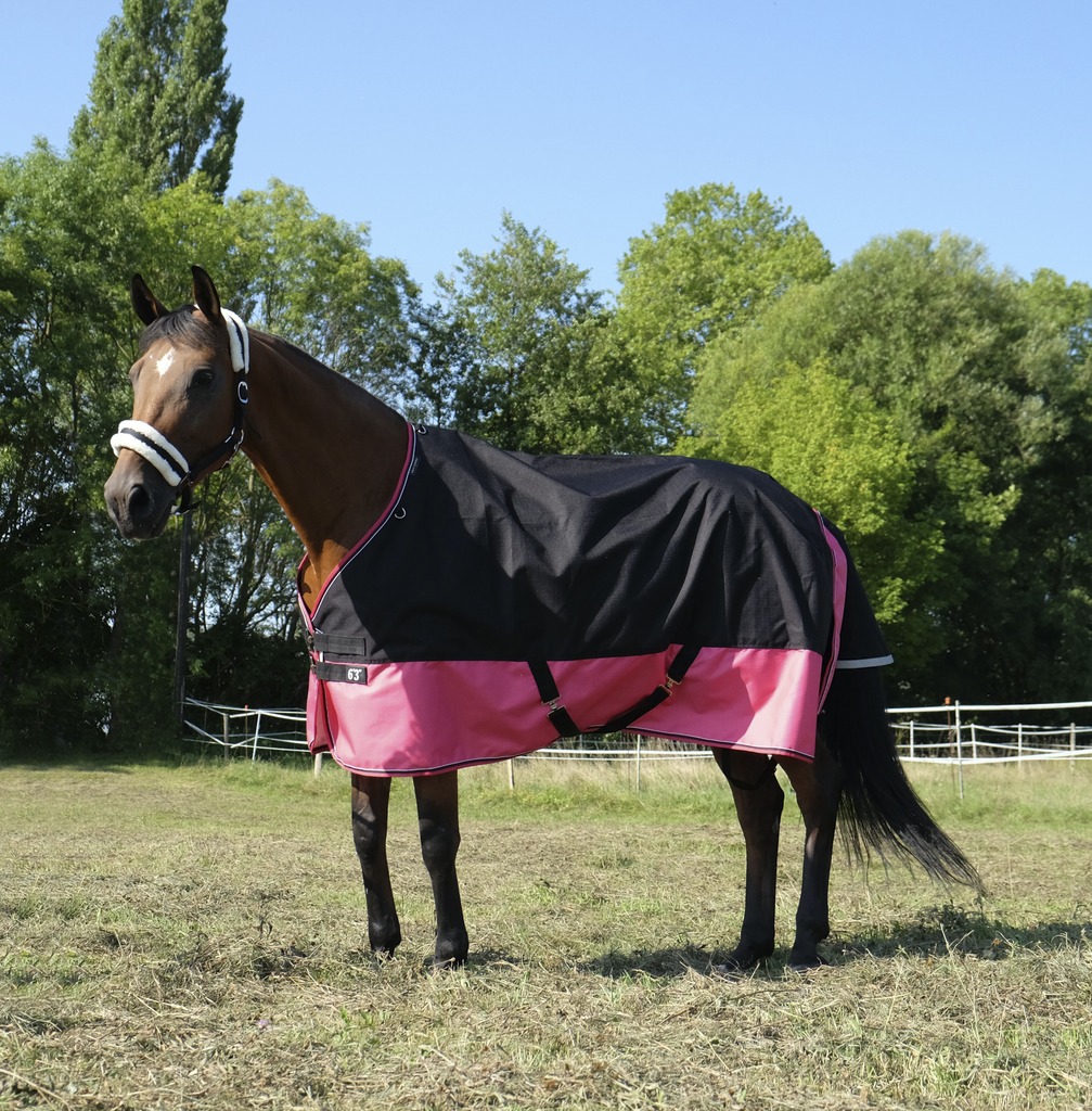 EQUITHÈME "TYREX 1200D" Decke, 300g Füllung, Pferdedecke, schwarz/himbeere, Weidedecke