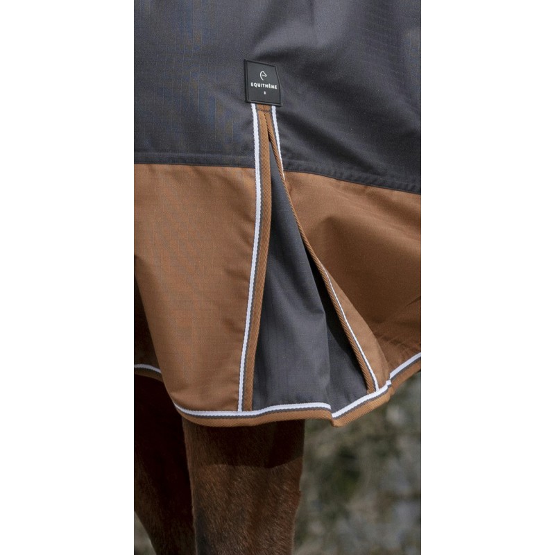 EQUITHÈME TYREX 600D "Aisance" High Neck Weidedecke, 300g Füllung, grau/braun, Pferdedecke