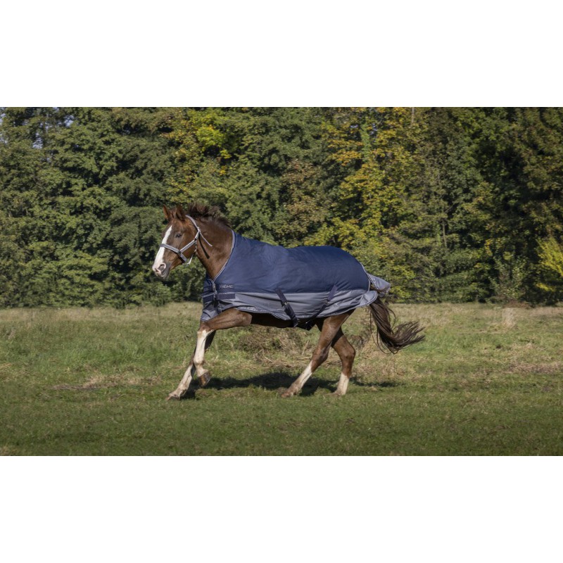 EQUITHÈME "TYREX 600D" High-Neck-Decke, 300g Füllung, Pferdedecke, marineblau/grau, Weidedecke