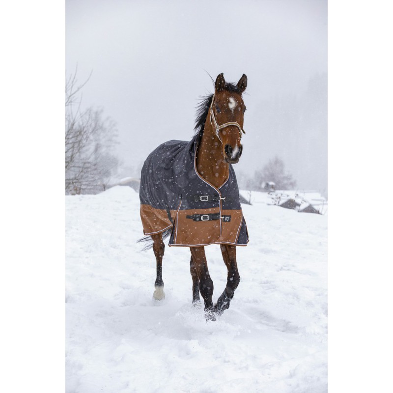 EQUITHÈME TYREX 600D "Aisance" High Neck Weidedecke, 300g Füllung, grau/braun, Pferdedecke