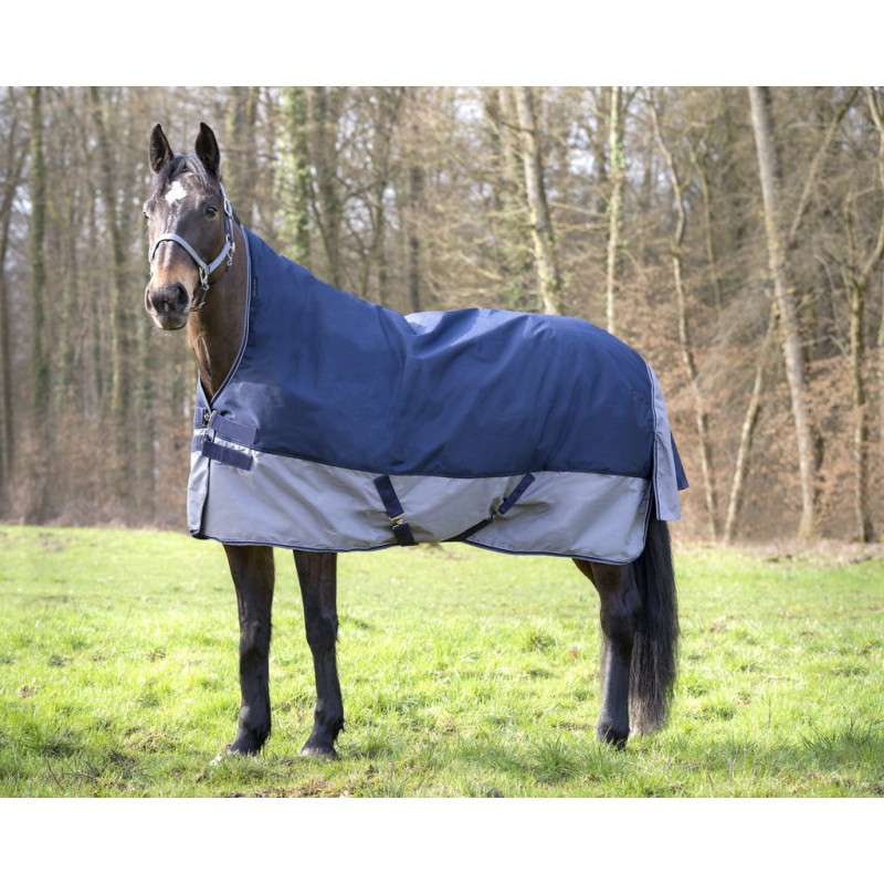 EQUITHÈME "TYREX 600D" High-Neck-Decke, 0g Füllung, Pferdedecke, marineblau/grau, Weidedecke