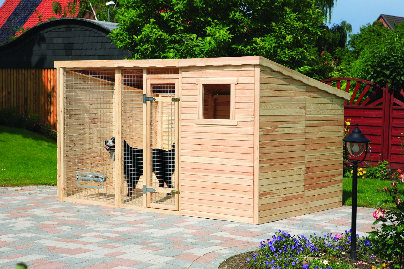 Pferdesport Hundezwinger "Bruno" natur Massivholz 210x325cm Hundehaus