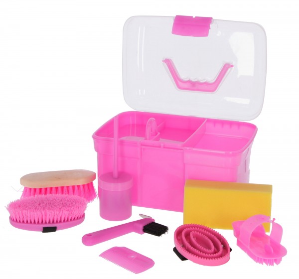 Kerbl Putzbox befüllt für Kinder, rosa, 8-teilig