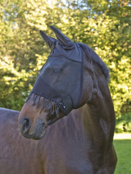Covalliero Fliegenschutzmaske mit Ohrenschutz und Nüsternkordel, schwarz
